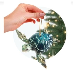 Rengöra Hand-Painted Blue Sea Turtle Christmas Ornament Coastal Beauty New
